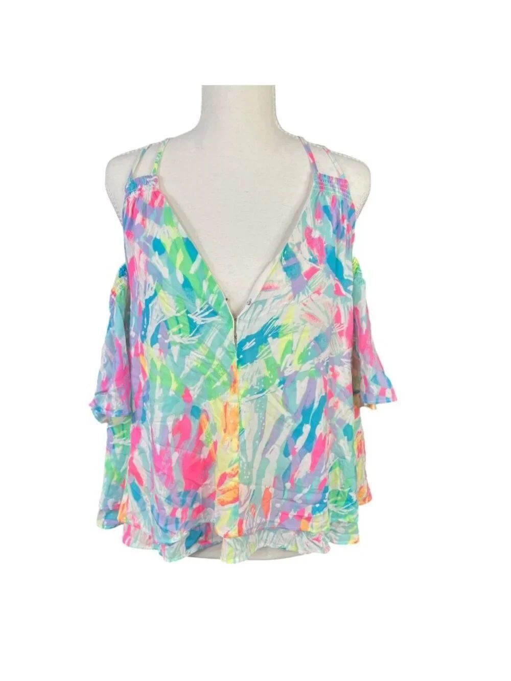 Lilly Pulitzer Bellamie Cold Shoulder Sparkling Sands Blouse Size Small
